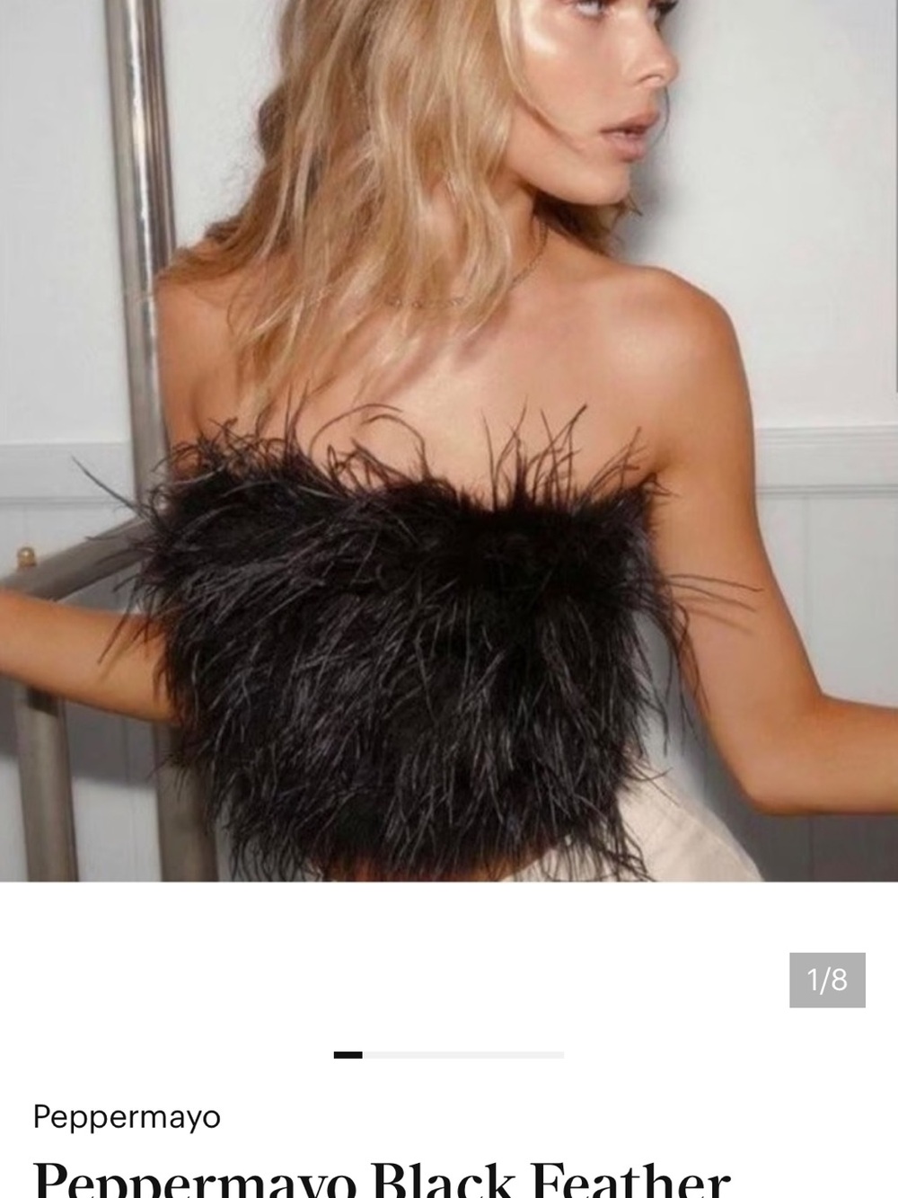 Peppermayo Black Feathered Strapless Crop Top